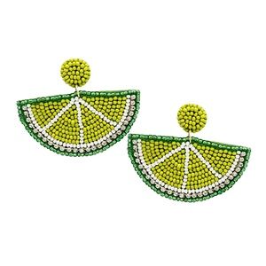 Beaded Lime Earring, Seed Bead Fruit Earring, Boho Summer Tropical Vacation